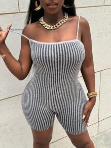 SHEIN Slayr Women Stripe Print Spaghetti Strap Backless Jumpsuit - Grey - View 7