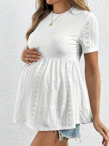 SHEIN Camiseta de maternidad de manga corta de color liso, simple y de moda, adecuada para el verano