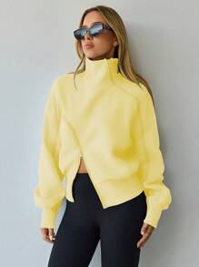 Hanevo Women's Lantern Sleeve Zip-Up High Neck Fleece Sweatshirt,Graduation,Teacher,Back To School Pullover Fall - Yellow - View 6