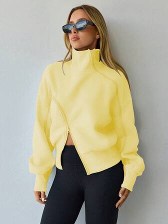 Hanevo Women's Lantern Sleeve Zip-Up High Neck Fleece Sweatshirt,Graduation,Teacher,Back To School Pullover Fall