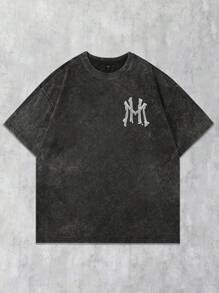 ROMWE Grunge Punk Camiseta Casual Solta de Gola Redonda com Aplicação de Letra para Homens no Verão