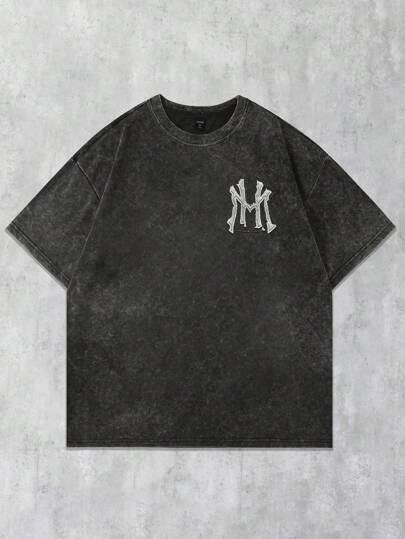 Grunge Punk Men's Summer Letter Applique Round Neck Loose Casual T-Shirt