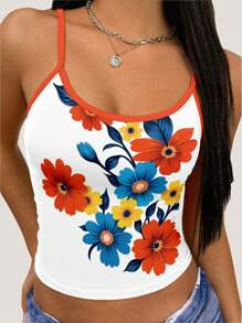 INAWLY 女士夏季花卉印花无袖修身吊带背心 - 彩色 - 查看 3