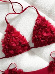 SHEIN Swim 2 件套纯色优雅吊带碎花休闲度假风格女士泳衣