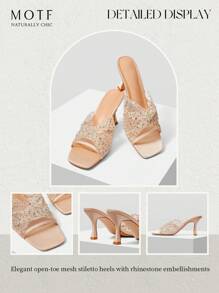 MOTF PREMIUM SANDALIAS DE TACÓN ALTO CON PUNTERA ABIERTA, TRANSPARENTES Y CON MALLA CON STRASS PARA MUJER, DE MODA