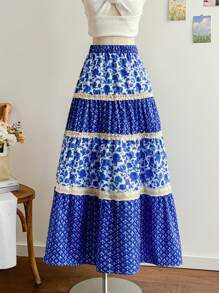 Soleia Falda larga casual con estampado floral vintage para vacaciones