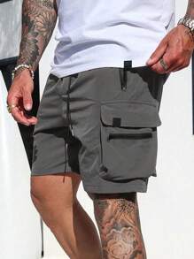 Manfinity Homme Pantalones cortos cargo de verano casuales para hombres con cintura con cordón, pantalones cortos cargo para hombres, de vuelta a la escuela