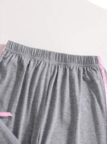 SHEIN 2 件套青少年女孩休闲度假舒适可爱蝴蝶结撞色松紧带花卉灰色 2 件套