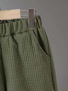 SHEIN Vacaura 2pcs/Set Boy's Streetwear Cargo Style Shirt + Bermuda Shorts Set, Summer Fashionable & Versatile, School, Campus, College Summer Holiday - Army Green - View 5