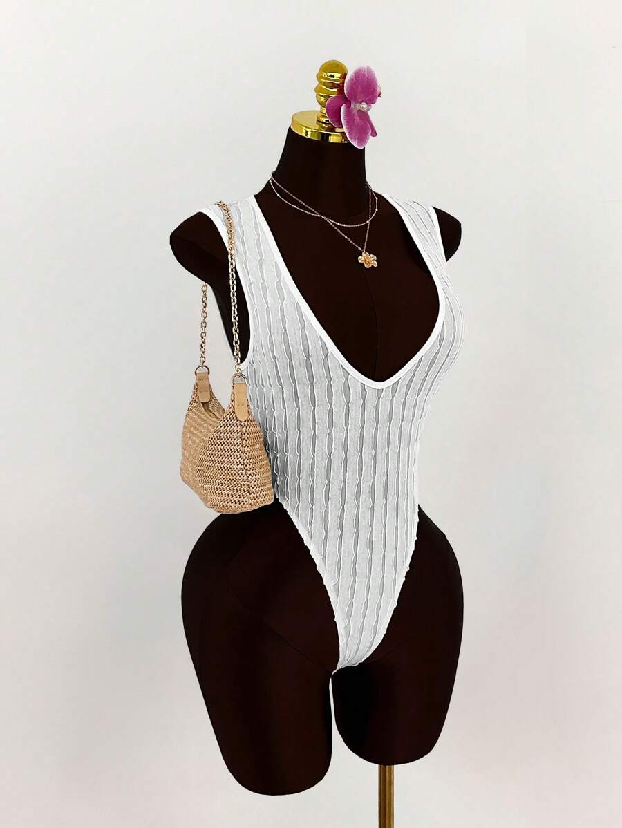 SHEIN ICON Wide Top Narrow Bottom Deep V-Neck Backless High Waist ...