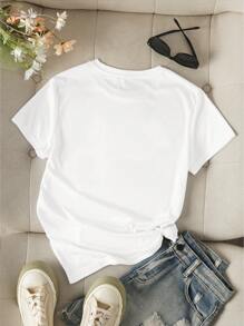 INAWLY Solva Maglietta casual a maniche corte da donna con stampa di lettere e fiori, scollo rotondo