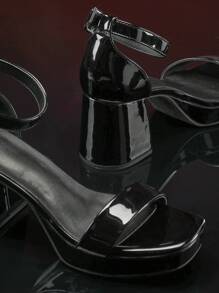 SHUZIA 畅销女式踝带方头粗跟黑色凉鞋 - 时尚、舒适、百搭的必备品