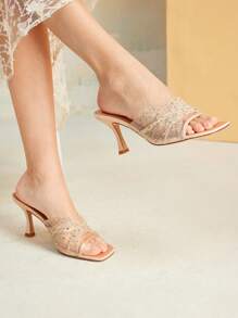 MOTF PREMIUM SANDALIAS DE TACÓN ALTO CON PUNTERA ABIERTA, TRANSPARENTES Y CON MALLA CON STRASS PARA MUJER, DE MODA