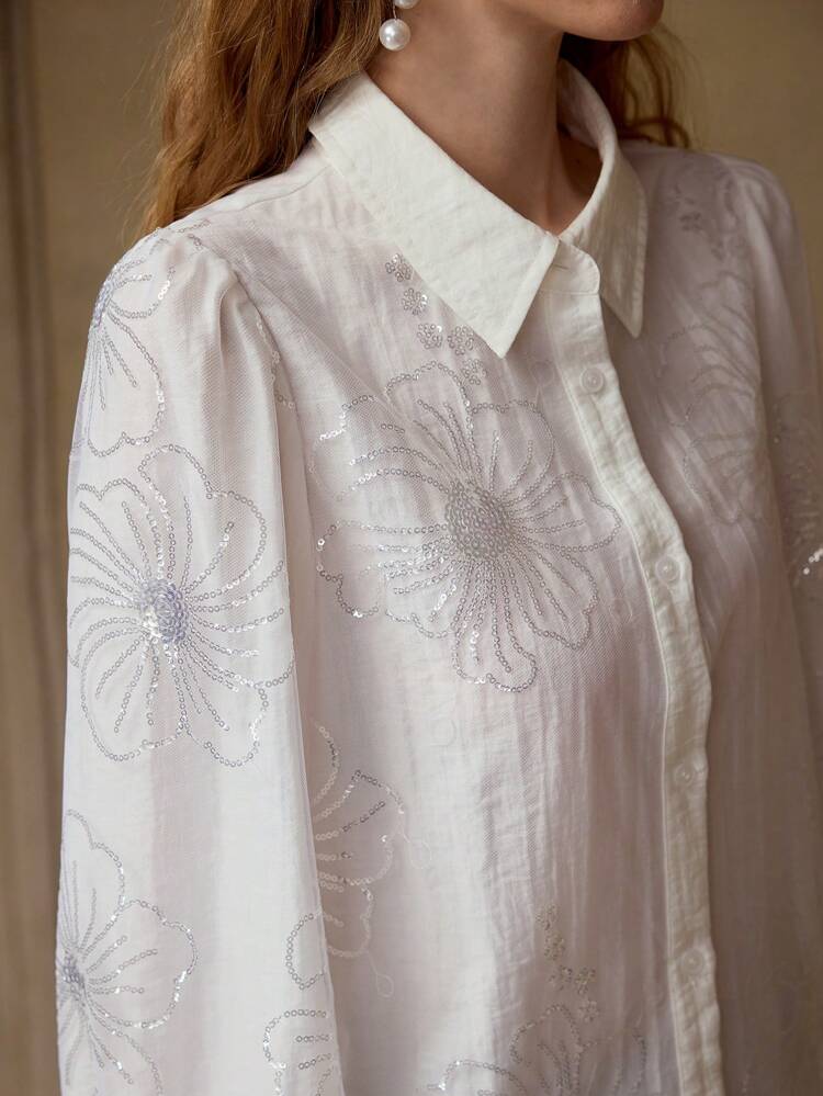 CONTRAST SEQUIN BUTTON UP SHIRT