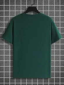 Manfinity Homme Áo thun nam cổ tròn tay ngắn in chữ và vương miện thường ngày mùa hè - Màu xanh lá cây đậm - Xem 2