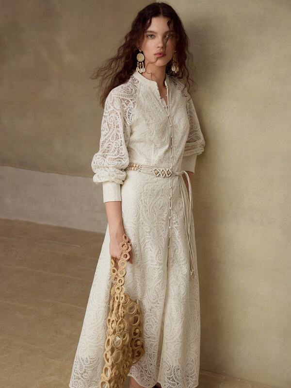 MOTF PREMIUM GUIPURE LACE BELTED DRESS