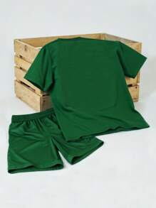 Manfinity Campus Court 2 件男士运动休闲印花 T 恤套装 - 墨綠色 - 查看 2