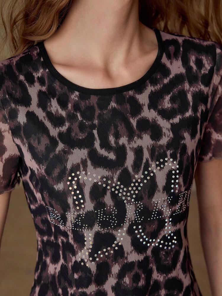 RHINESTONE LEOPARD PRINT T-SHIRT