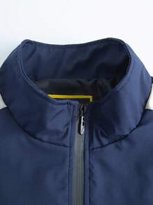 Manfinity Sporsity Chaqueta con cremallera para hombre con bloqueo de color y estampado de letras, chaqueta gráfica con cremallera para hombres