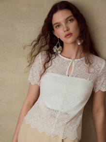 MOTF PREMIUM SHEER SCALLOP TRIM TOP