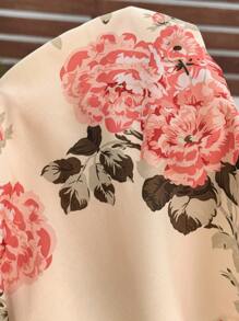 SHEIN Boho Maternity Ditsy Floral Woven Fabric Blouse With Cold Shoulder And Ruffle Hem Detail - Pink - View 6