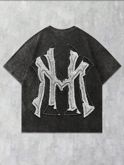 Grunge Punk Men's Summer Letter Applique Round Neck Loose Casual T-Shirt