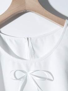 SHEIN Clasi 圆领 3D 蝴蝶结无袖上衣和加大码 A 字裙套装 - 白色 - 查看 5