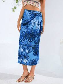SHEIN Unity Falda con estampado de follaje superpuesto, estampado de guepardo, estilo bohemio de vacaciones, moda con estampado total - Multicolor - Ver 2