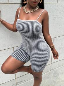 SHEIN Slayr Women Stripe Print Spaghetti Strap Backless Jumpsuit - Grey - View 6