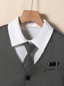 SHEIN 2 件套青少年男孩绅士西装、背心 + 裤子、优雅连衣裙，适合生日派对、宴会、婚礼、周年纪念、洗礼（背心 + 裤子） - 灰色 - 查看 4