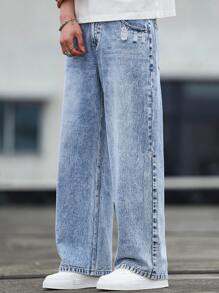 Manfinity Hypemode Men's Pocket Loose Wide Leg Casual Versatile Jeans