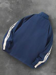 Manfinity Sporsity Chaqueta con cremallera para hombre con bloqueo de color y estampado de letras, chaqueta gráfica con cremallera para hombres