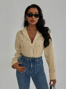 Aveloria Modichic Camicia a maniche lunghe da donna con decorazione di tipo diamante, elegante camicia casual da ufficio con bottoni per donne