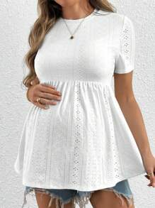 SHEIN Camiseta de maternidad de manga corta de color liso, simple y de moda, adecuada para el verano
