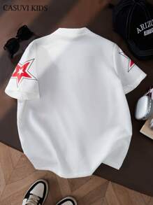 SHEIN Tween Boy Numeral Print Short Sleeve Button Up Casual Shirt - White - View 2