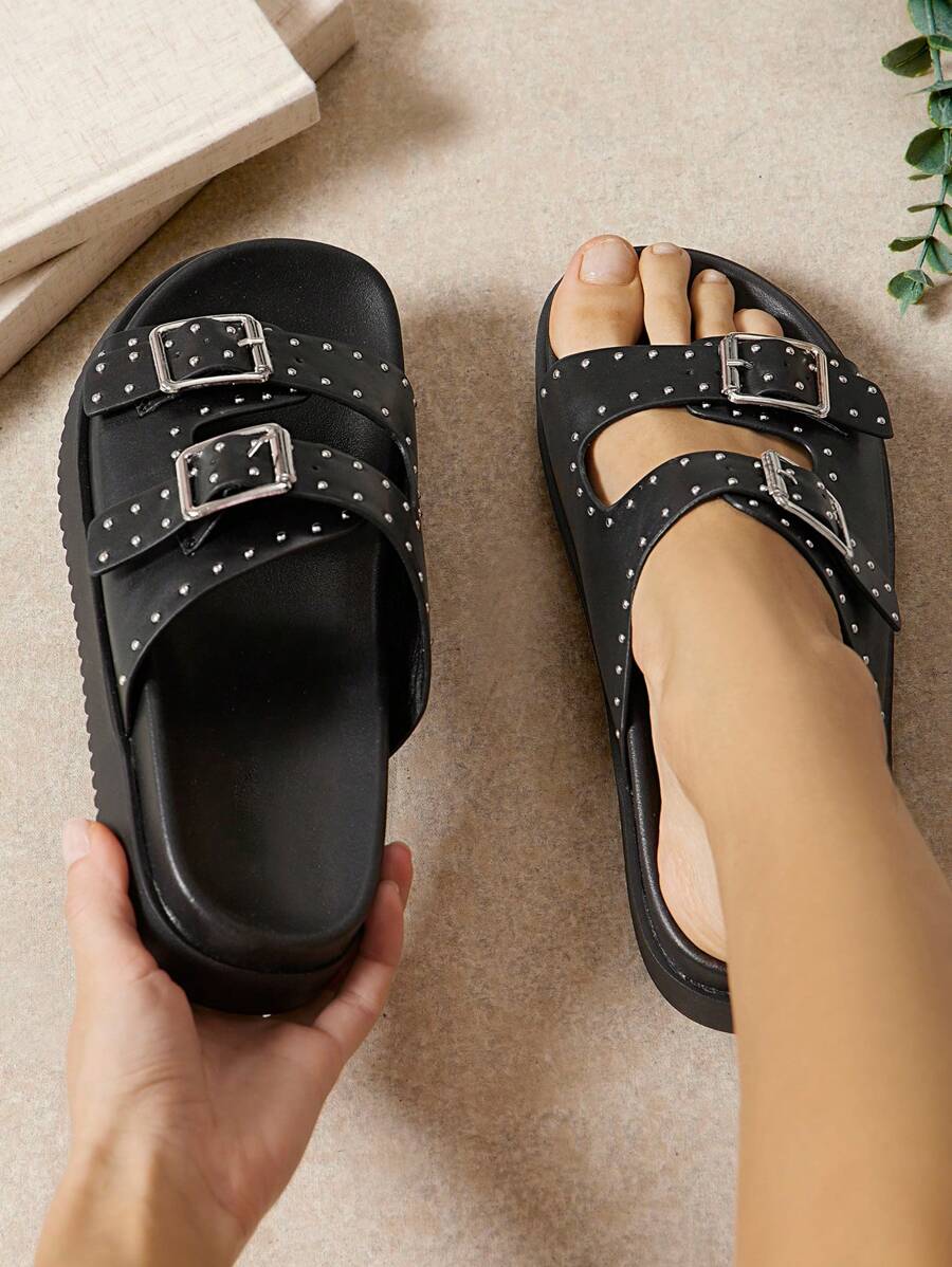 SHUZIA 女士舒适双扣一脚蹬凉鞋 - 黑色 - 查看 1