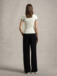 Briarwyn Blusa lavorata a maglia con scollo a V, maniche corte, contrasto di colore, con ricamo a lettera, per outfit estivi da donna, casual business