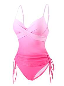 Swim Lushoire 2 件套成熟性感渐变长线钢圈比基尼上衣和 V 形下装