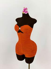 Amplova 金属外壳装饰抹胸修身连体衣