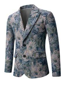 Manfinity Mode Men's Casual Daily Floral Painting Print Single-Breasted Blazer Fashion - Blue - View 3