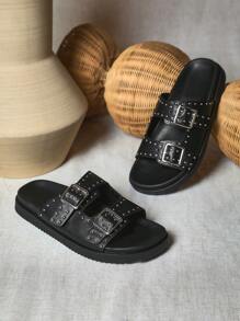 SHUZIA 女士舒适双扣一脚蹬凉鞋 - 黑色 - 查看 2