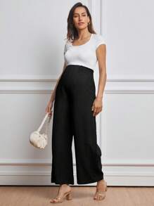 MaterniWear 孕妇休闲度假腰带阔腿蓝色裤子 - 黑色 - 查看 7