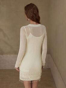 MOTF 流苏透明毛衣裙 - 白色 - 查看 6