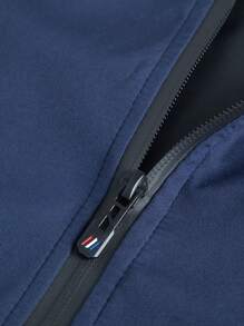 Manfinity Sporsity Chaqueta con cremallera para hombre con bloqueo de color y estampado de letras, chaqueta gráfica con cremallera para hombres