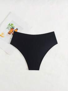 Swim Basics Women's Summer New Solid Color Beach Holiday Ruched Design With Metal Starfish Decor Bikini Bottom - Black - View 5