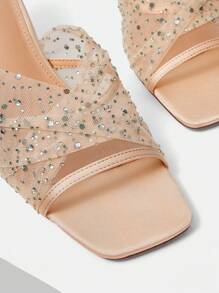 MOTF PREMIUM SANDALIAS DE TACÓN ALTO CON PUNTERA ABIERTA, TRANSPARENTES Y CON MALLA CON STRASS PARA MUJER, DE MODA