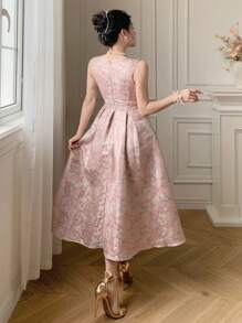 DAZY 女士印花无袖方领连衣裙/长款连衣裙 - 粉色 - 查看 2