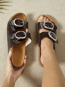 SHUZIA Women Comfortable, Adjustable Upper Wedge Sandals - Chocolate Brown - View 3