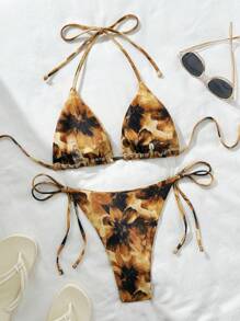 SHEIN Women Summer Beach Bikini Vacation Sexy Bodycon Printed Random Elegant Two Pieces Swimsuit - Multicolor - View 2