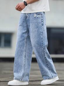 Manfinity Hypemode Men's Pocket Loose Wide Leg Casual Versatile Jeans
